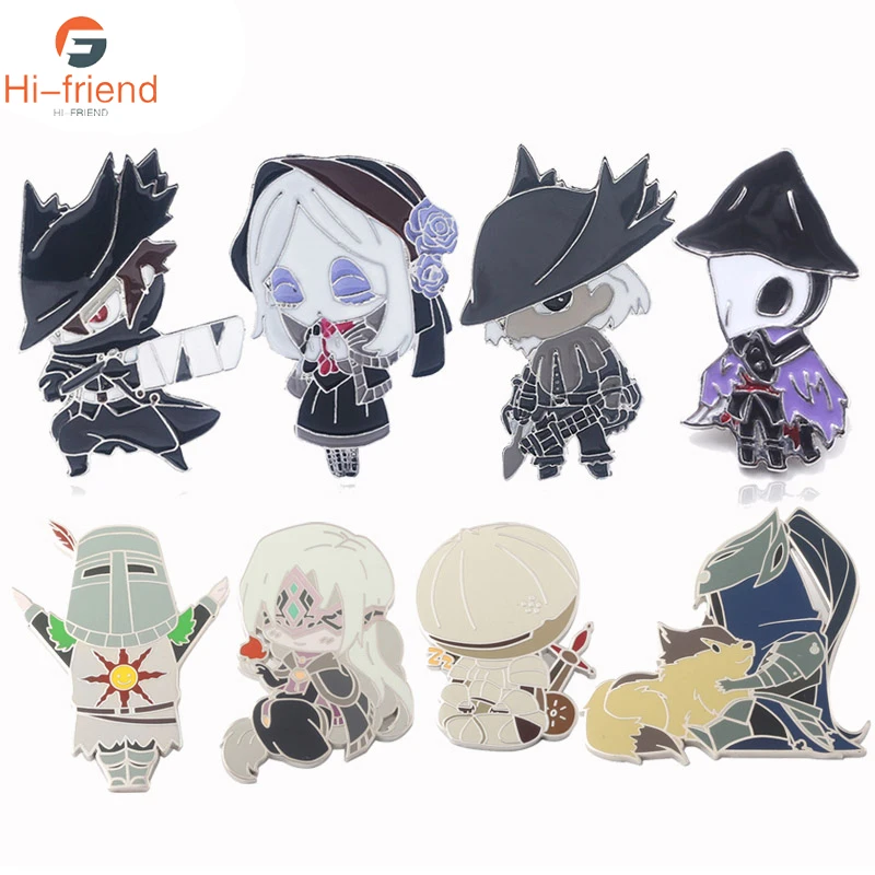 Bloodborne Eileen Hunters Ludwig Maria Brooches Dark Souls Firekeeper Sun Sollar Artorias Knights Figure Pins Keyring Jewelry