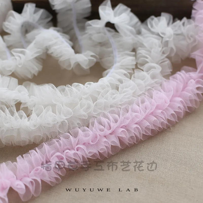 1M 5CM Wide White Pink Elastic Stretch Lace Ribbon Trims Pleated Fold Mesh Tulle Sewing DIY Crafts Baby Dress Garment Ruffle