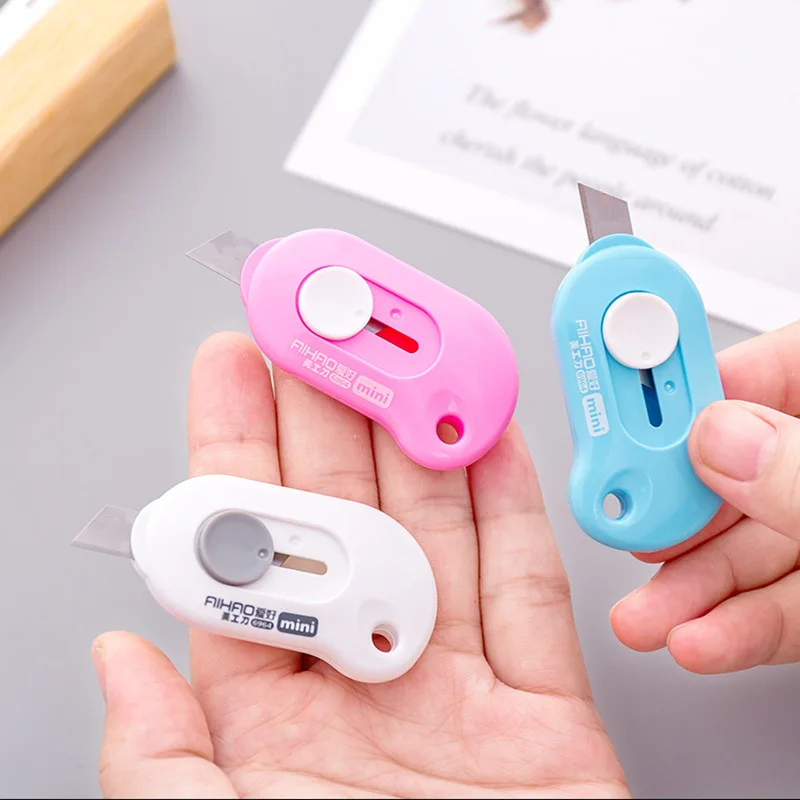 1 Pc Cute Solid Color Mini Portable Utility Knife Paper Cutter Cutting Paper Razor Blade Office Stationery Escolar Papelaria