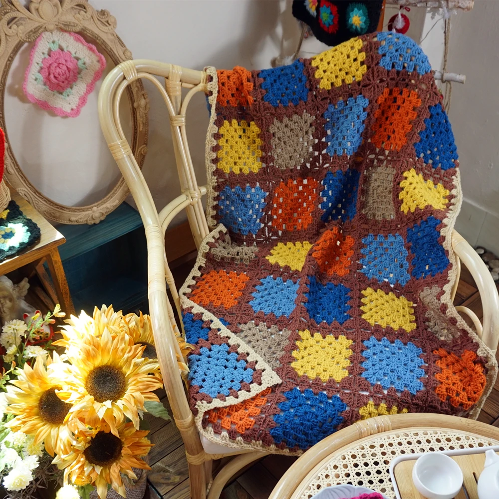 

Craft Ancients Handmade Crochet Granny Square Blanket Cushion Felt Pastoral Style Gift home&living party gift