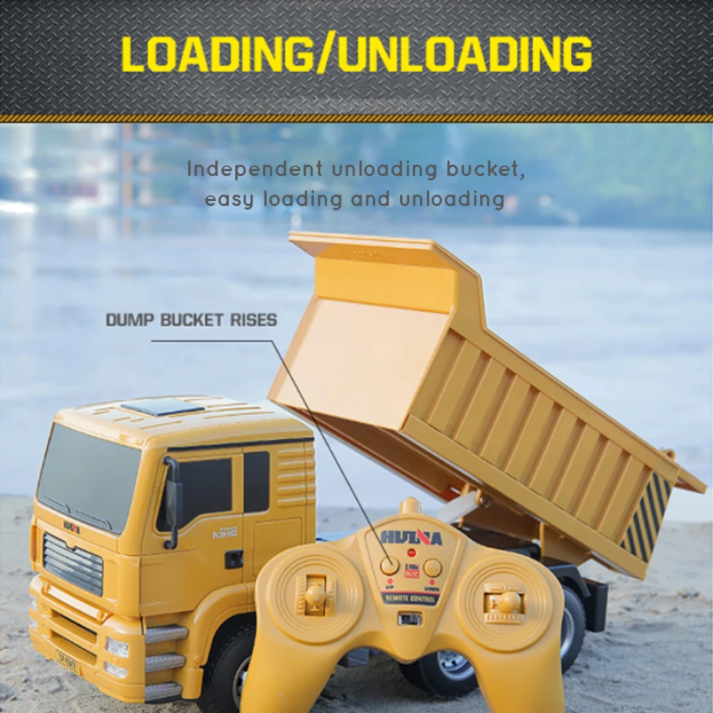 HUINA 1:18 RC Truck Dumper Tractor 6 channels Model Engineering Cars Excavator 2.4G Radio Controlled Car Toys For Boys Kids Gift