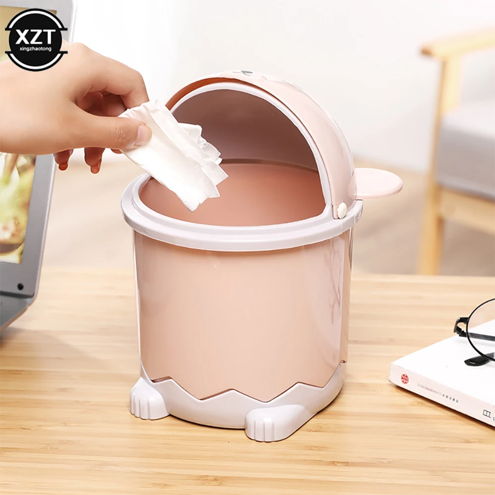 Cute Desktop Flip Trash Can Cover Portable Garbage Storage Bin Box Home Office Table Desk Waste Container Bucket Home Trash Can