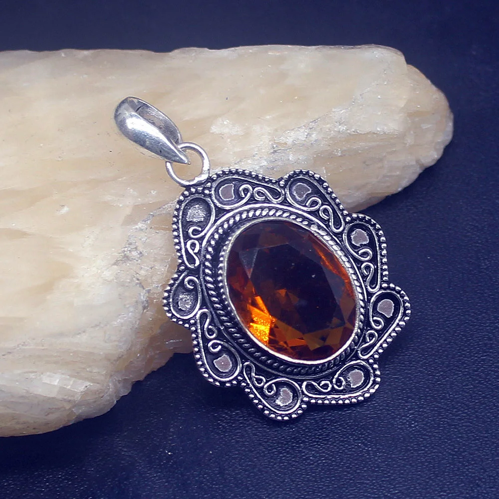 

Gemstonefactory Jewelry Big Promotion 925 Silver Trendy Vintage Honey Topaz Women Ladies Gifts Necklace Pendant 0952