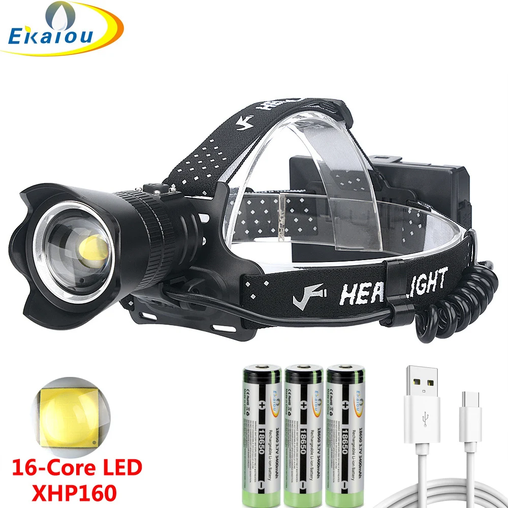 High Quality XHP160 XHP99 LED Headlamp USB Rechargeable Portable Headlight 3x18650 Zoom Camping Fishing Hunting Lantern