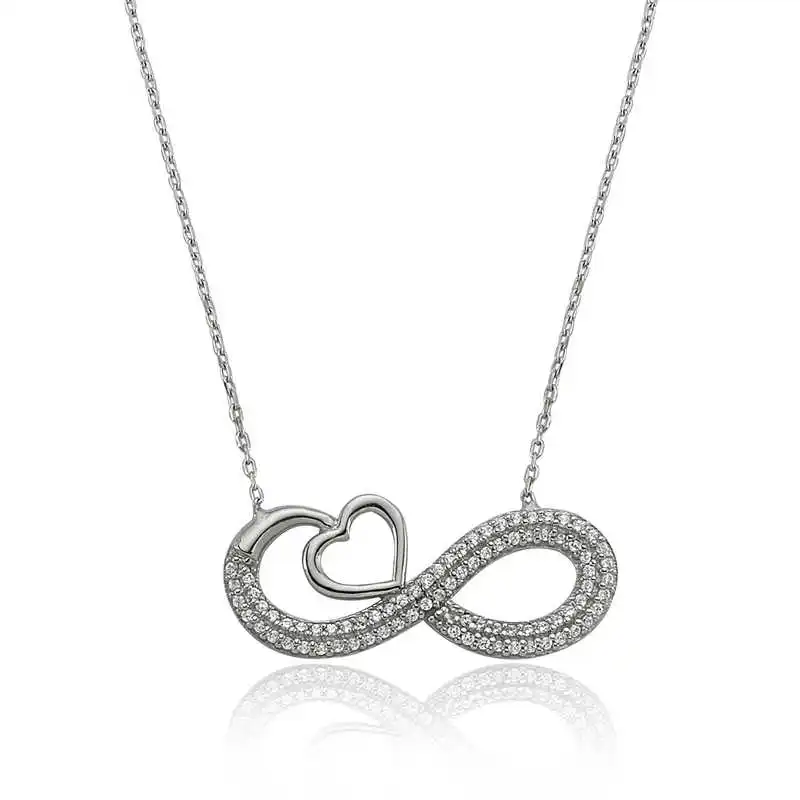 Sterling silver Heart Infinity Ladies Necklace Zircon Stone 925 Sterling Women Fine Jewelry Wedding Party Birthday Gift - Box - Pendant - Chain Choker - Female - Ladies - Fashion