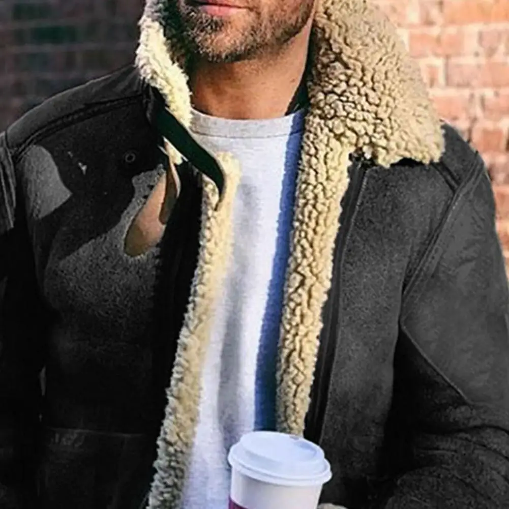 Men Coat Cardigan Vintage Warm Turn-down Collar Zip-up Winter Overcoats for Daily Wear