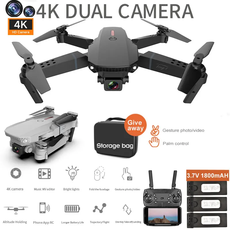 

E88 Pro Drone With Wide Angle HD 4K 1080P Dual Camera Height Hold Wifi RC Foldable Quadcopter Dron Gift Toy