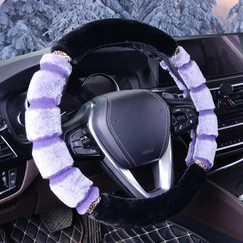 

Imitation rabbit fur car steering wheel cover winter car handlebar cover embossed colorful rubber ring cover not slipping car ha