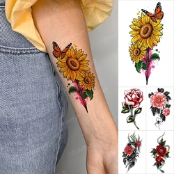 Autocollants de tatouage temporaire, couleur imperméable, tournesol, Rose, pivoine, fleur, serpent, Scorpion, Flash, femme, homme, Art corporel, faux tatouage