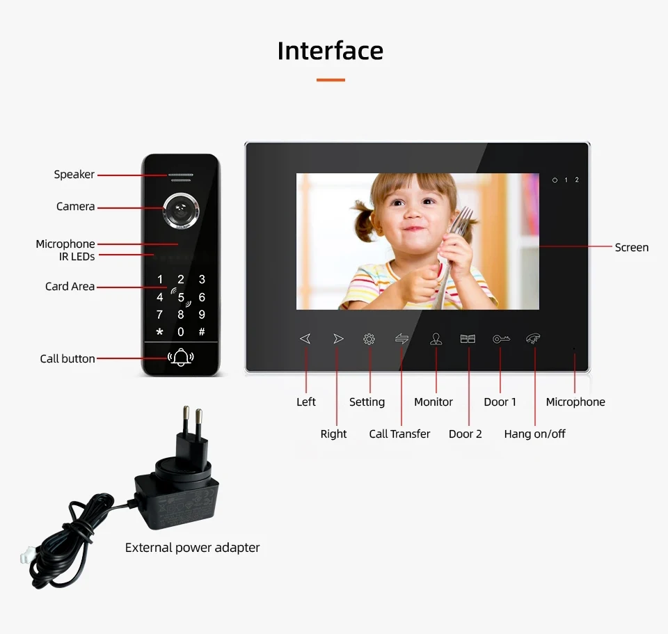 Tuya Smart 7-inch Wifi Touch Button Video Intercom System for Home Interphone Video Doorbell Security