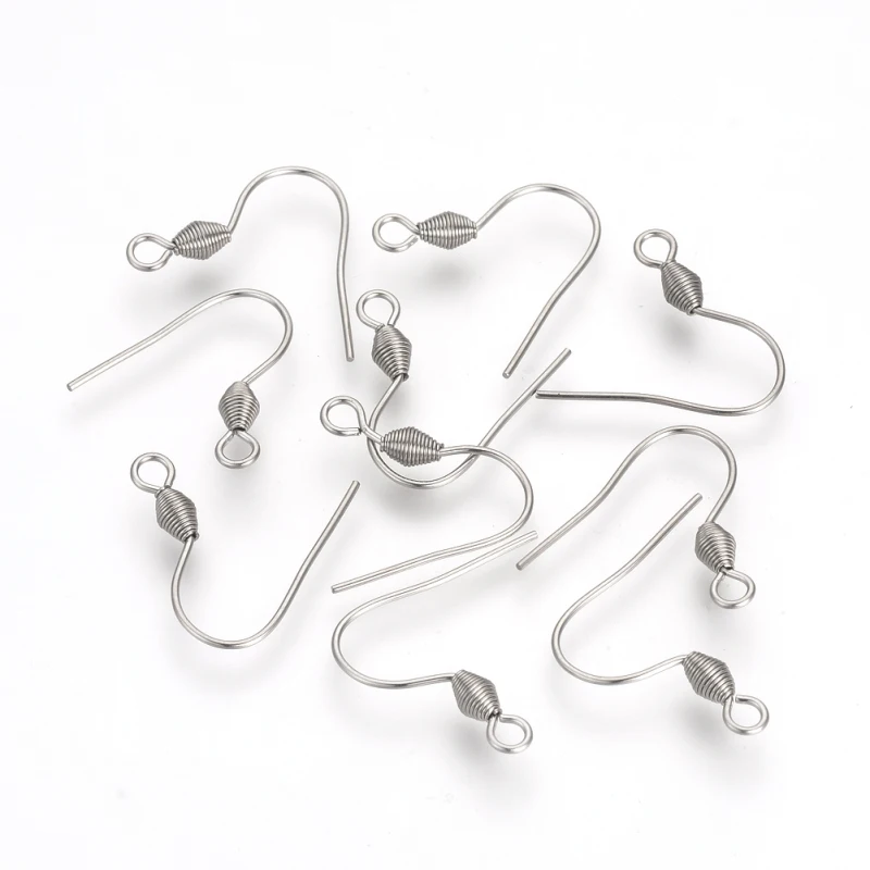 20Pcs Stainless Steel French Style Ear Wire Fish Hook Earring Earwires with Coil for DIY Dangle Earring Jewelry Making