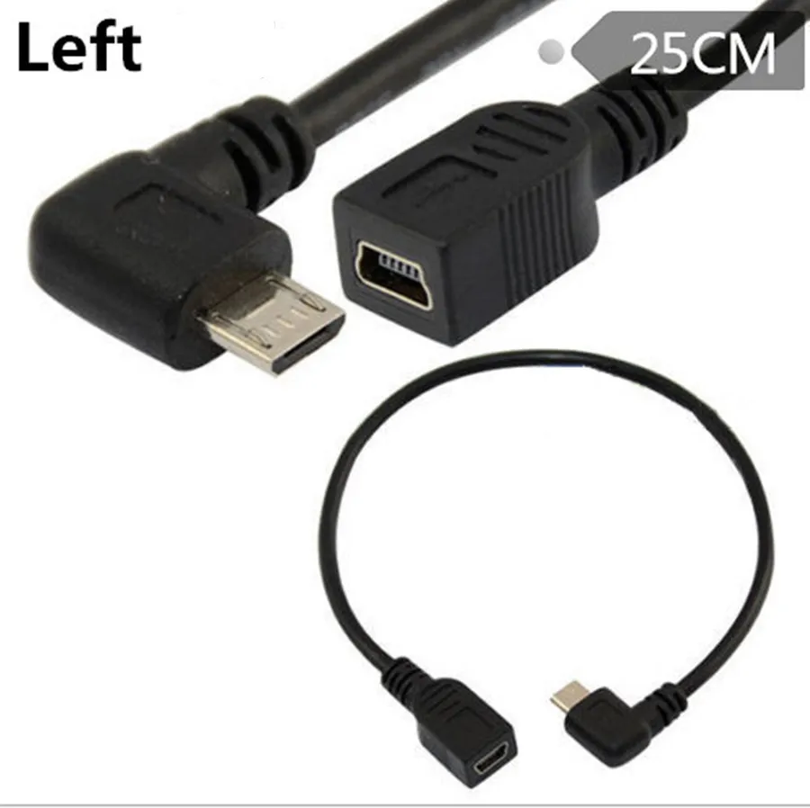 90 Degree Down&Up&Right & Left Angled Micro USB 2.0 5Pin Male to mini usb Female Extension connector Adapter Long plug Connector