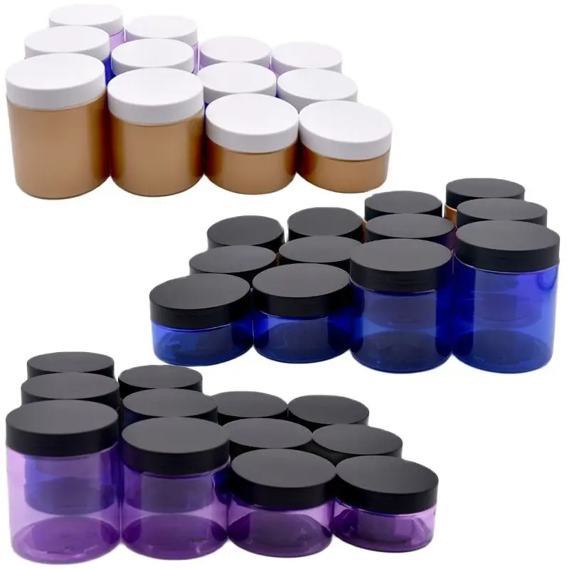 100g 120g 200g 250g 30pcs Gold Blue Purple Plastic Jar Empty Cosmetic Cream Tin Facial Cream Container Personal Care Cream Box