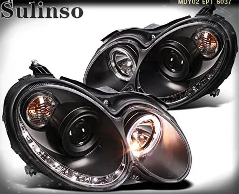 Sulinso LED DRL Projector Headlights Headlamps Black For 2003-2009 Benz-CLK-Class W209 Projector style