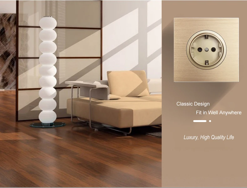 Wallpad EU French Wall Socket Electrical Outlet L6 Gold Brushed Aluminum RJ45 CAT6 HDMI-compatible Modules Free Combination