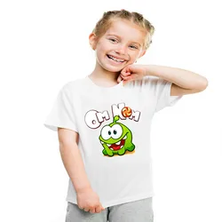 Camiseta de manga corta para niños y niñas, camisa con estampado de rana Om Nom, dibujos animados Kawaii, 2021