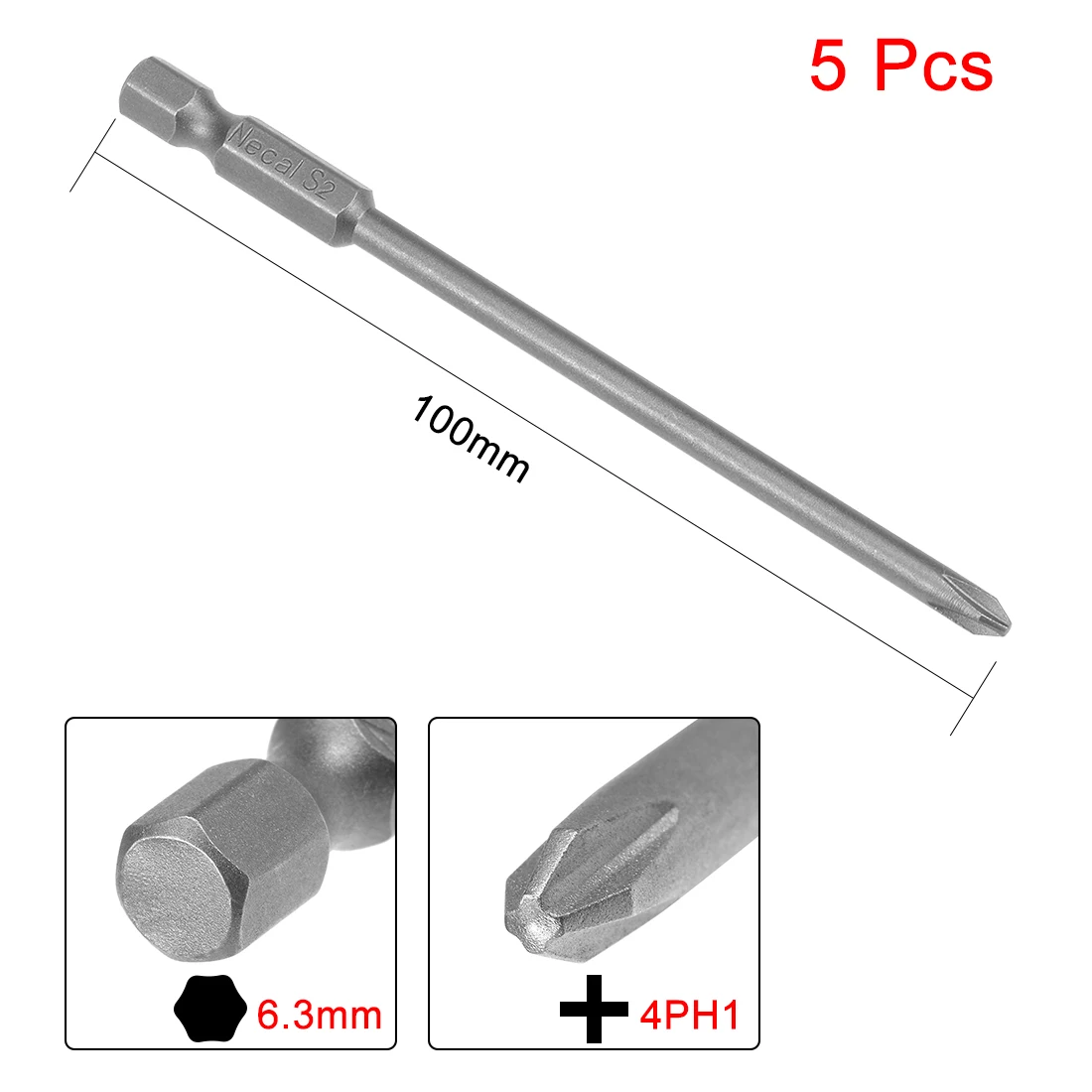 uxcell 5Pcs 1/4 inch Hex Bits Driver Drill Shank 100mm Length 4mm Phillips PH1 Magnetic Screwdriver Bits S2