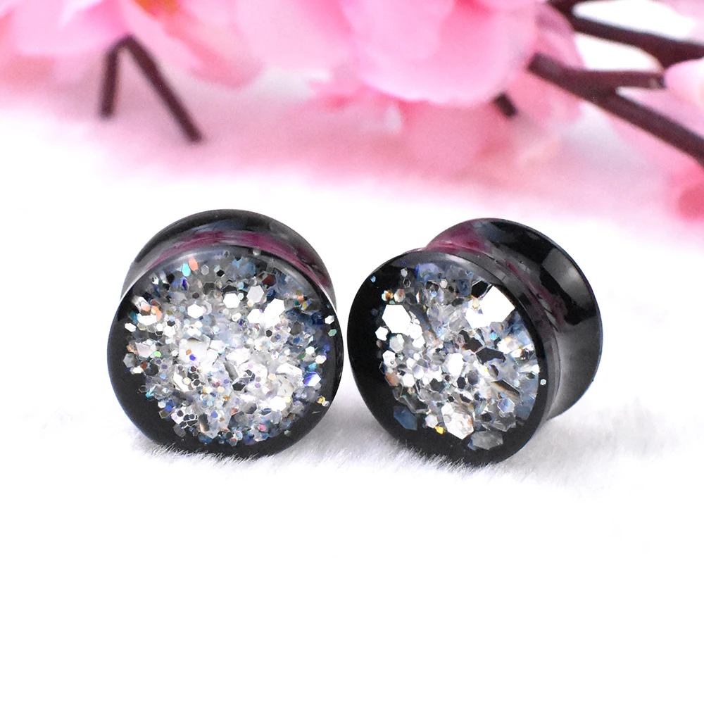 6-30mm Multicolor Paillette Ear Gauges Plugs Tunnel Black Acrylic Ear Expander Stretcher Piercing Earring