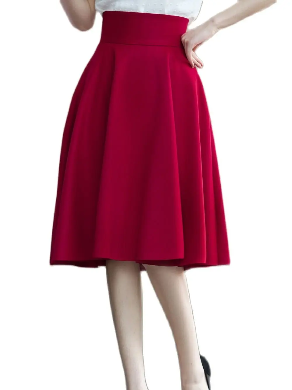 XS-5XL Women Skirt High Waisted Skirt Female White Knee Length Bottoms Pleated Skirt Saia Midi Pink Black Red Blue Burgundy