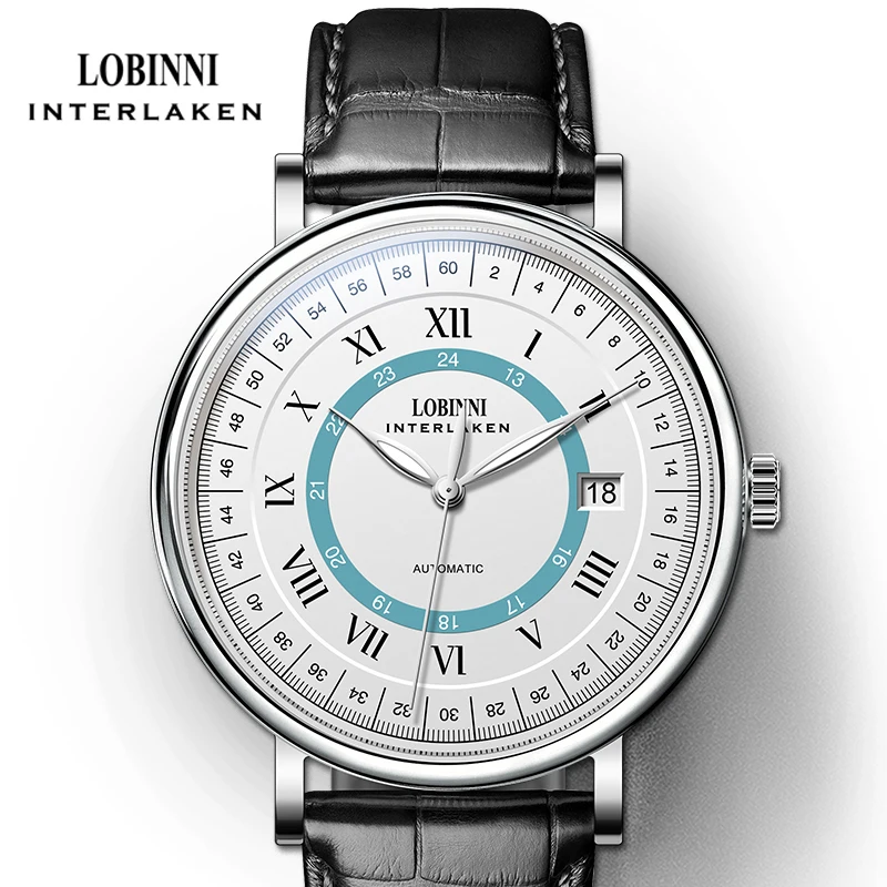 LOBINNI Элитный бренд Seagull Автоматический механический механизм Watah Мужские наручные часы из натуральной кожи с сапфировым стеклом Водонепроницаемые мужские часы
