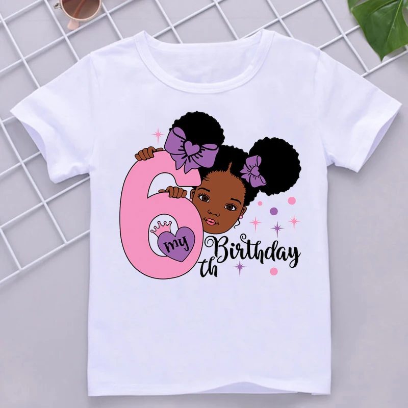 Camiseta Kawaii de números negros para niñas, ropa de 7 ° cumpleaños, Harajuku Camiseta de manga corta