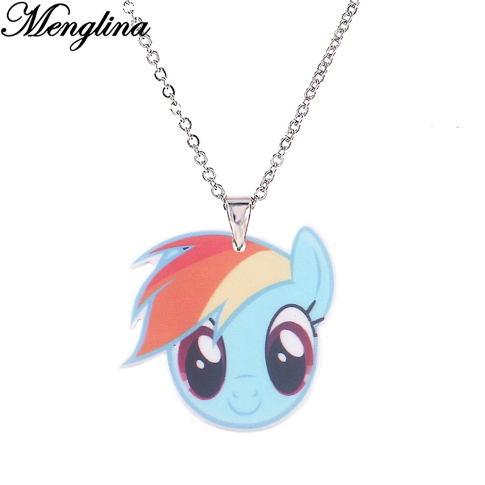 Menglina Cartoon Character Cute Horse Acrylic Pendant Necklace Flatback Resin Chains Necklace Children Jewelry Pendentif Femme