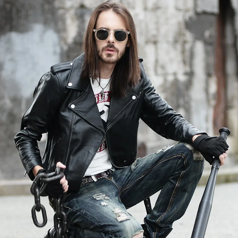 

Factory 2019 Top Men Motorcycle Leather Jacket 100% Real Cowskin Riding Biker Jackets Russia Free Shipping