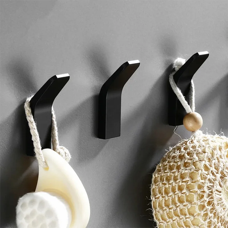 No Drilling Hook Black White Towel Hook For Bathroom Clothes Coat Metal Hook Bedroom Robe Hook Livingroom Kitchen Accessories