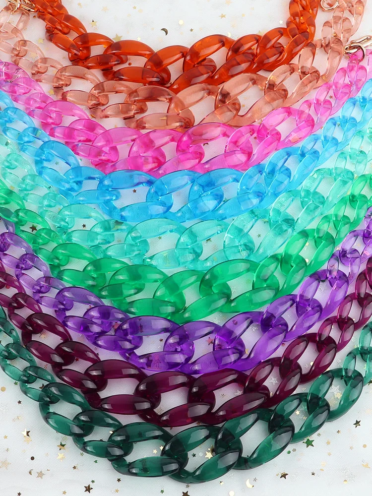 FishSheep Statement Colorful Transparent Acrylic Big Choker Necklace For Women New Large Resin Link Chain Pendant Necklaces Gift