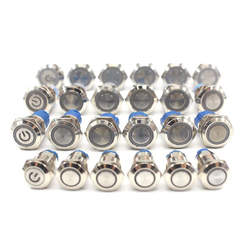 

12mm 16mm 19mm 22mm Metal Push Button Switch 12V Power Button Waterproof Flat Circular LED Light Self-lock Momentary Button 6V