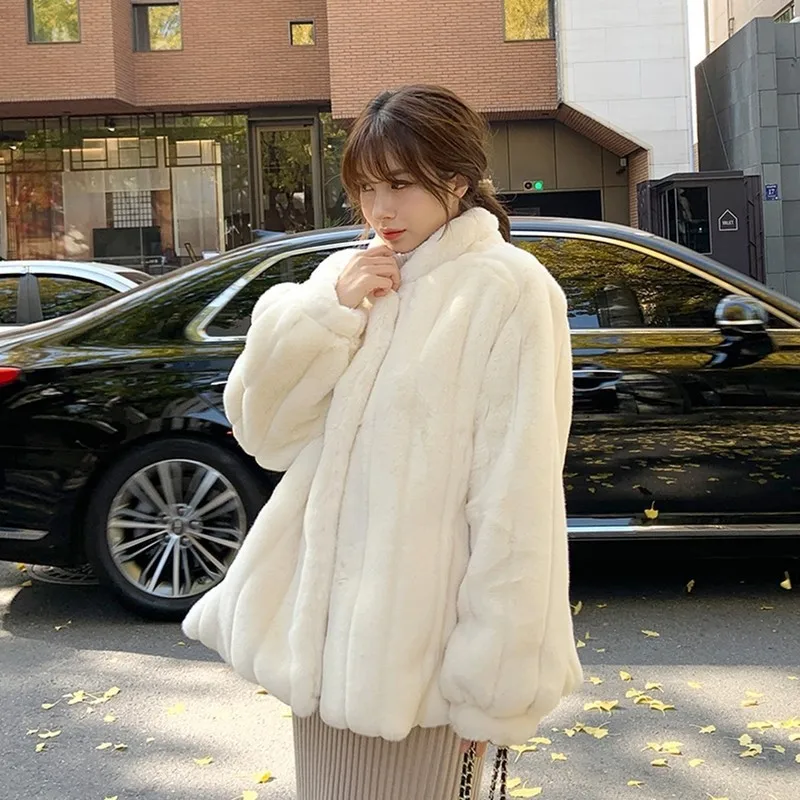 Casual Fur Coat Female Waterproof Mink Hair Korean Fashion Style Plush New Vertical Pattern Grain Fake Fur Female Winter Jacket