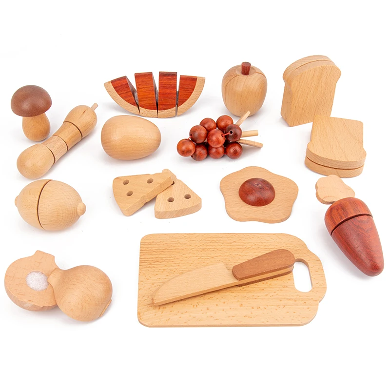 Juego de cocina de simulación clásico de madera Montessori, juguetes de frutas cortadas de troncos de alta calidad, regalos de Educación Temprana, casa de juegos, juguetes para niños gif