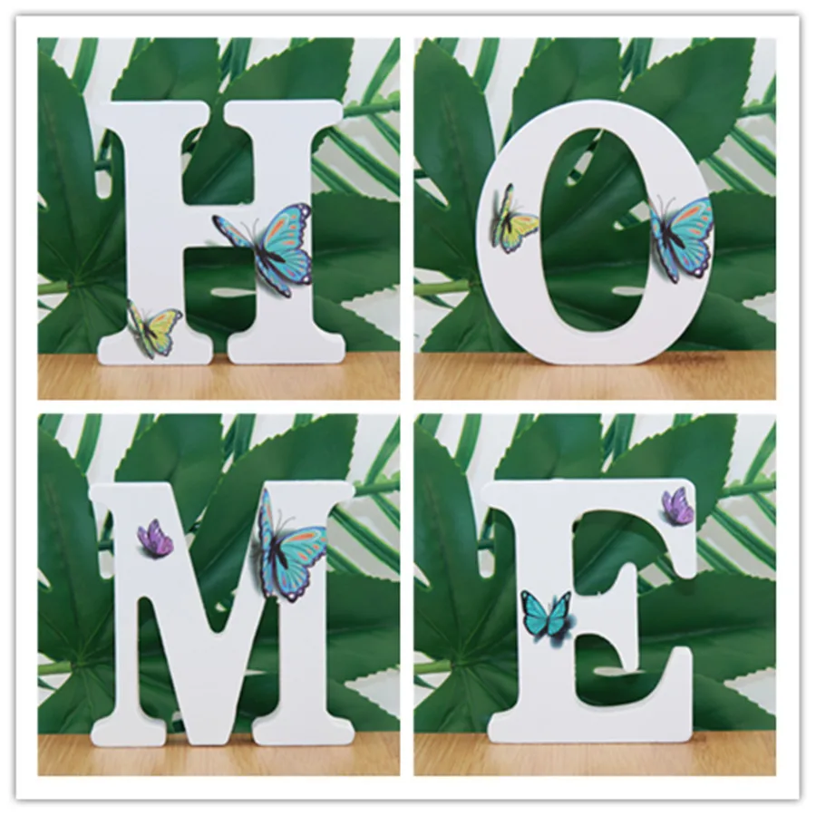 1pc 10cm 3D Butterfly Purple Wooden Letters Decorative Alphabet  Name Design Art Crafts Hand Made Standing Shape Wedding DIY