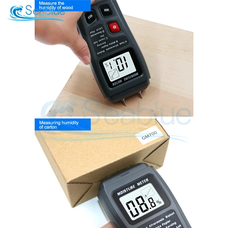 EMT01 0-99.9% Two Pins Digital Wood Moisture Meter Wood Humidity Tester Hygrometer Timber Damp Detector Large LCD Display