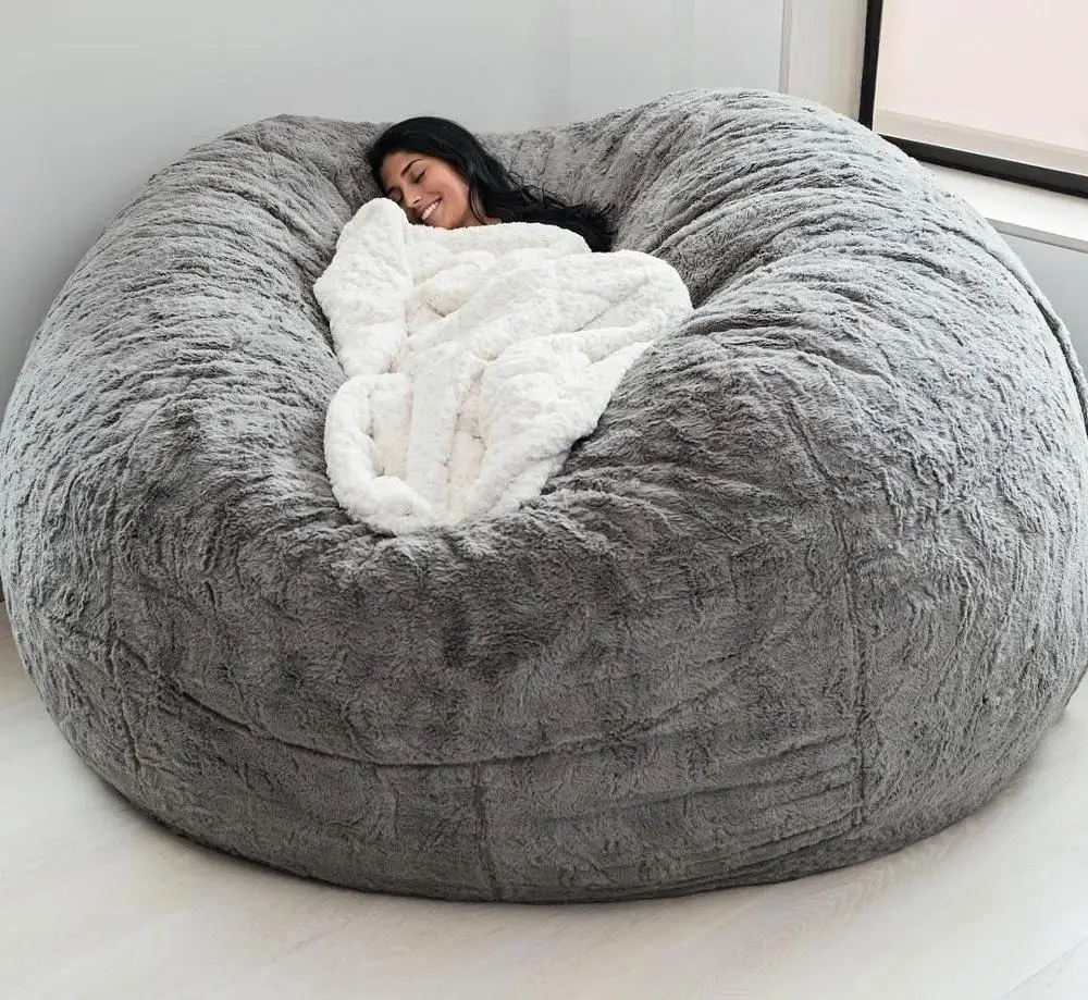 (Just Cover without Filler)PV fur bean bag sofas faux fur sofa living room sofa bed sac for adult