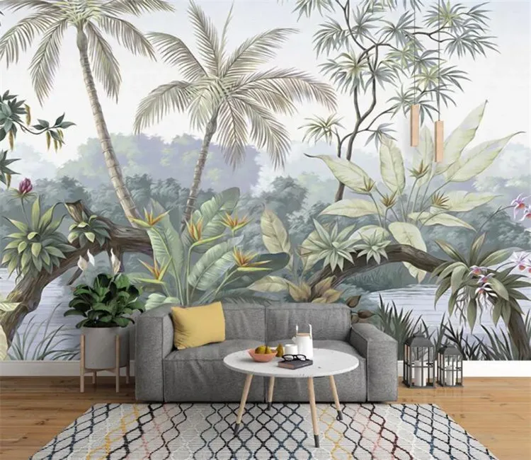 Custom Wallpaper Wall Murals Wall Stickers Retro Nostalgic Rainforest Tree Countryside Mural Background Wall