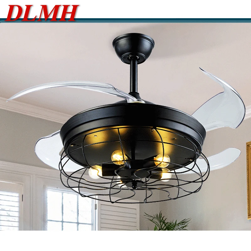 

DLMH Contemporary LED Ceiling Lamp With Fan Black Invisible Fan Blade 220V 110V For Home Dining Room Bedroom Restaurant