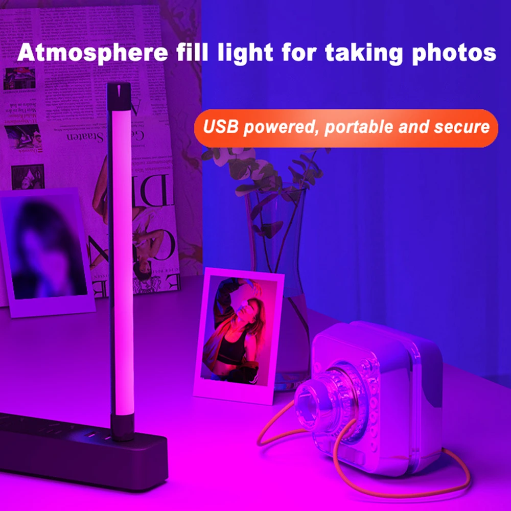 LED Photography Lighting RGB Stick Fill Light Lamp Colorful Atmosphere Night Lights Portable USB Powered Selfie Lamp Live Beauty