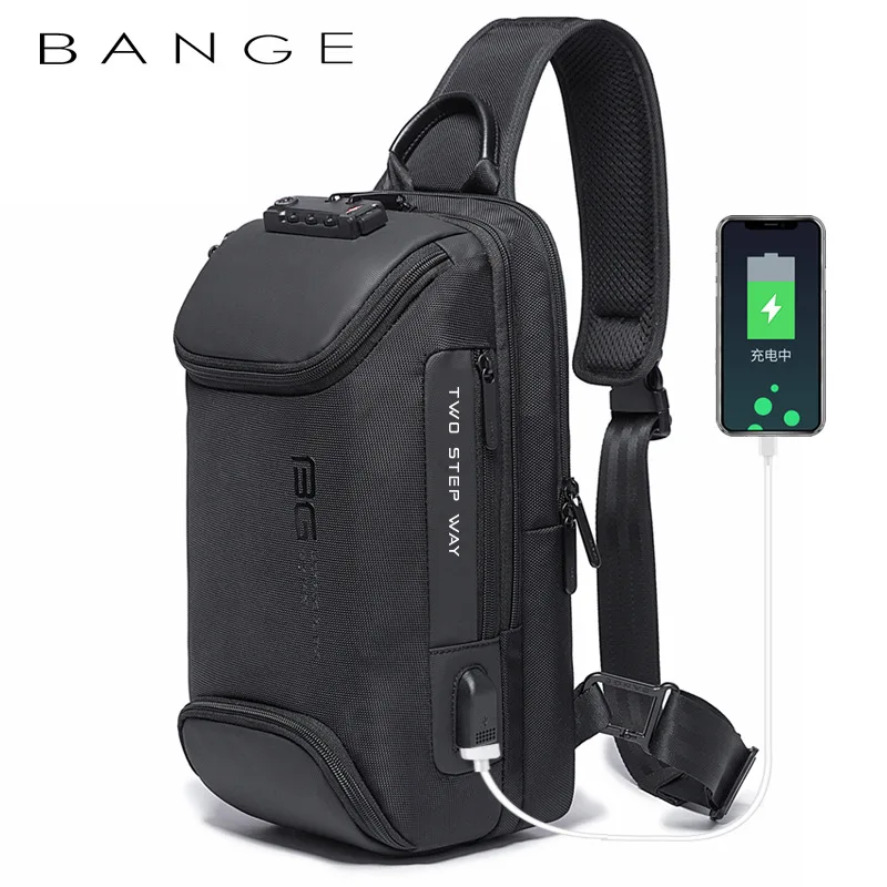 Bange-Bolso cruzado Oxford multifuncional para hombre, bolsa de hombro antirrobo, bandolera de viaje corto, de pecho con carga USB