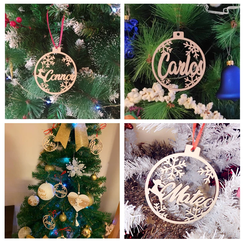 

Personalized Custom Christmas ,Ornaments Wooden Hanging Gift , Laser cut Snowflake