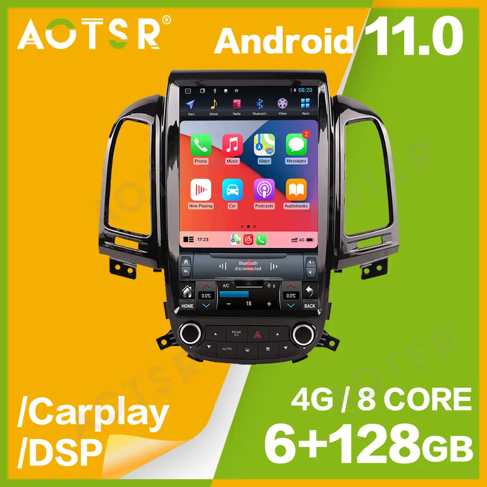 

Автомобильное радио Android 13, для Hyundai Santafe 2006-2012 6G + 128G для Tesla Stlye GPS Navi, стерео головное устройство, мультимедийный плеер