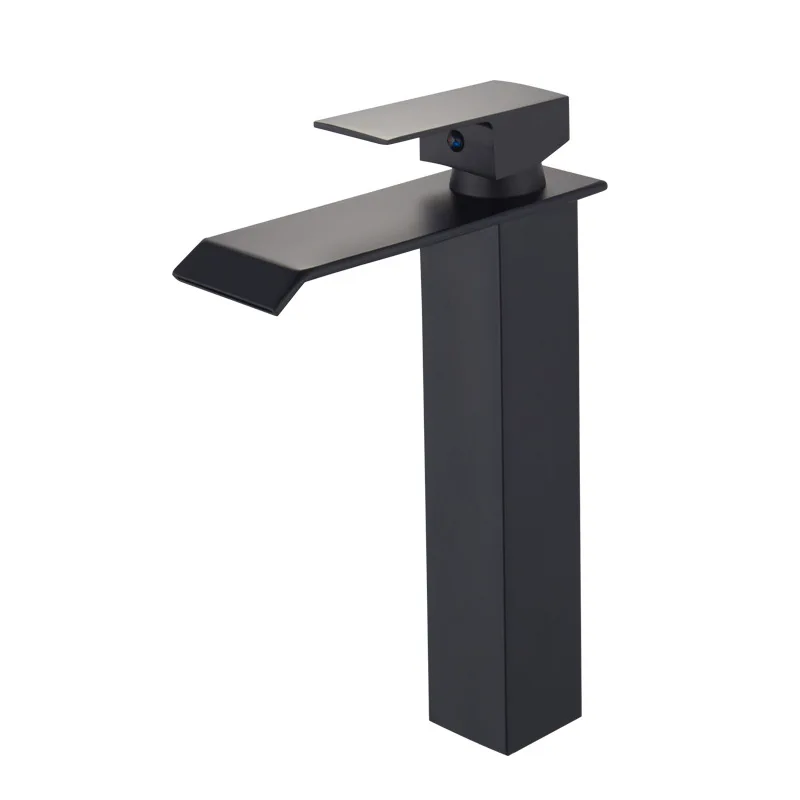 Bathroom Basin Faucet Black Baking Solid Brass Specail Sink Mixer Tap Hot & Cold Waterfall Basin Faucet With 2 Hoses