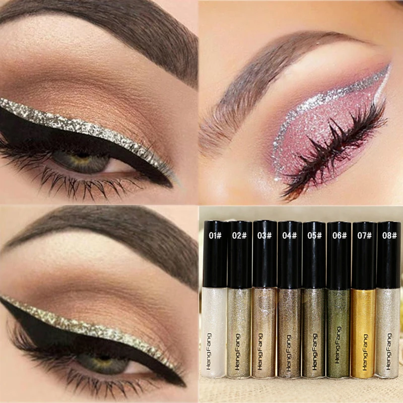 8 Colors Glitter Liquid Eyeliner Waterproof Pigment Women Makeup White Brown Color Shiny Eye Liner Pen Fast Dry Cosmetics