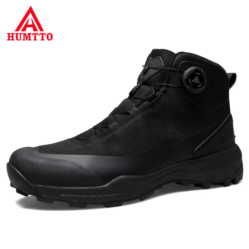 HUMTTO-zapatos de senderismo impermeables para hombre, zapatillas de montaña para senderismo, botas de seguridad para acampar, calzado táctico negro