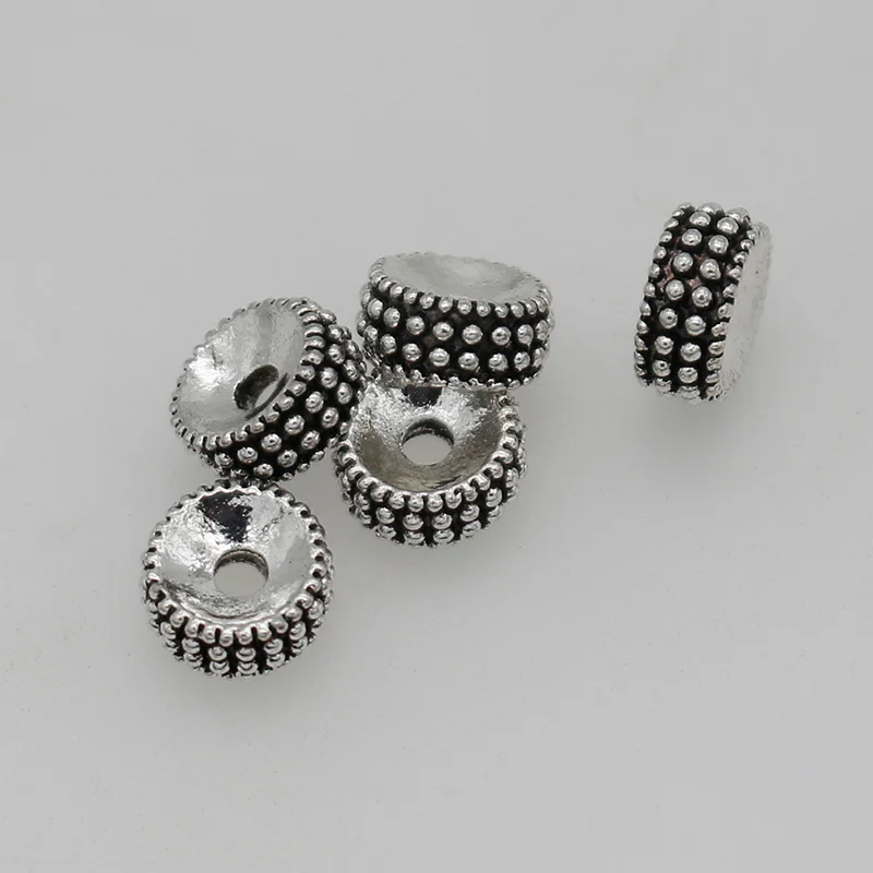 50pcs/Lot Antique Silver Color Dots Wheel Shape Loose Beads 7.5mm Handmade Decoration Charm Spacer Beads DIY Jewelry Accessories