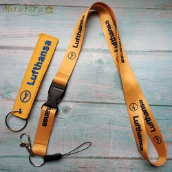 2 PCS Yellow Lufthansa Porte-clefs Keychains Neck Strap Sleutelhanger Key Chain Flight Crew Llavero for ID Card Lanyard Cordon