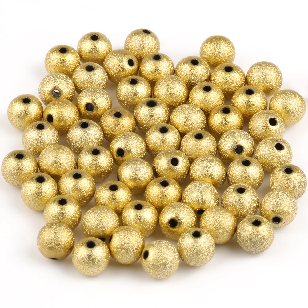 50/100/200/500pcs 4 6 8 10 12mm Gold Color Round Acrylic Spacer Beads Frosted Ball End Seed Beads For Bracelet Jewelry Making