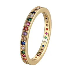 AIBEF Classic Simple Color Ring AAA Rainbow Mini Crystal Wedding Rings For Bridal Christmas Gift Women Jewelry Engagement Ring