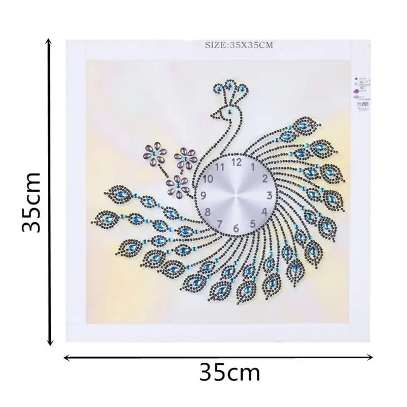 Diamond Painting Cross Embroidery Wall Clock DIY Crystal Peafowl Pattern Special Shaped Drill Home Ornaments 35X35cm