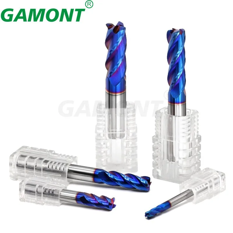 GAMONT HRC70 Blue Nano Coating Tungsten Steel 4-Flute Round Nose Milling Cutter CNC Machining Center Special Endmills Tools